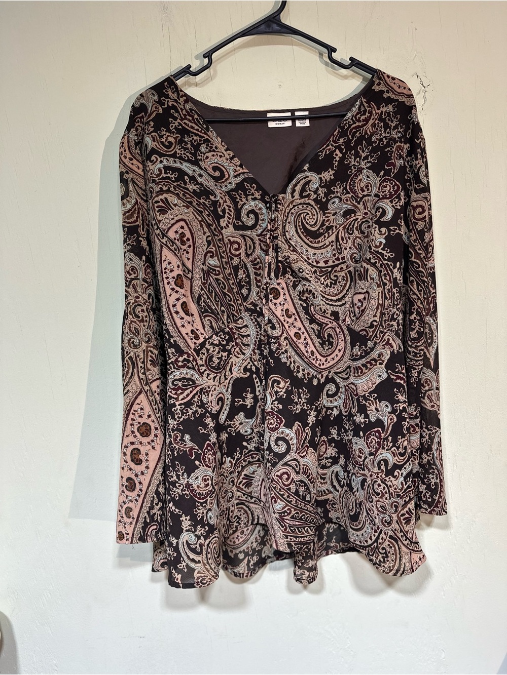 Cato brown paisley print v neck long sleeve blouse women’s size 3x